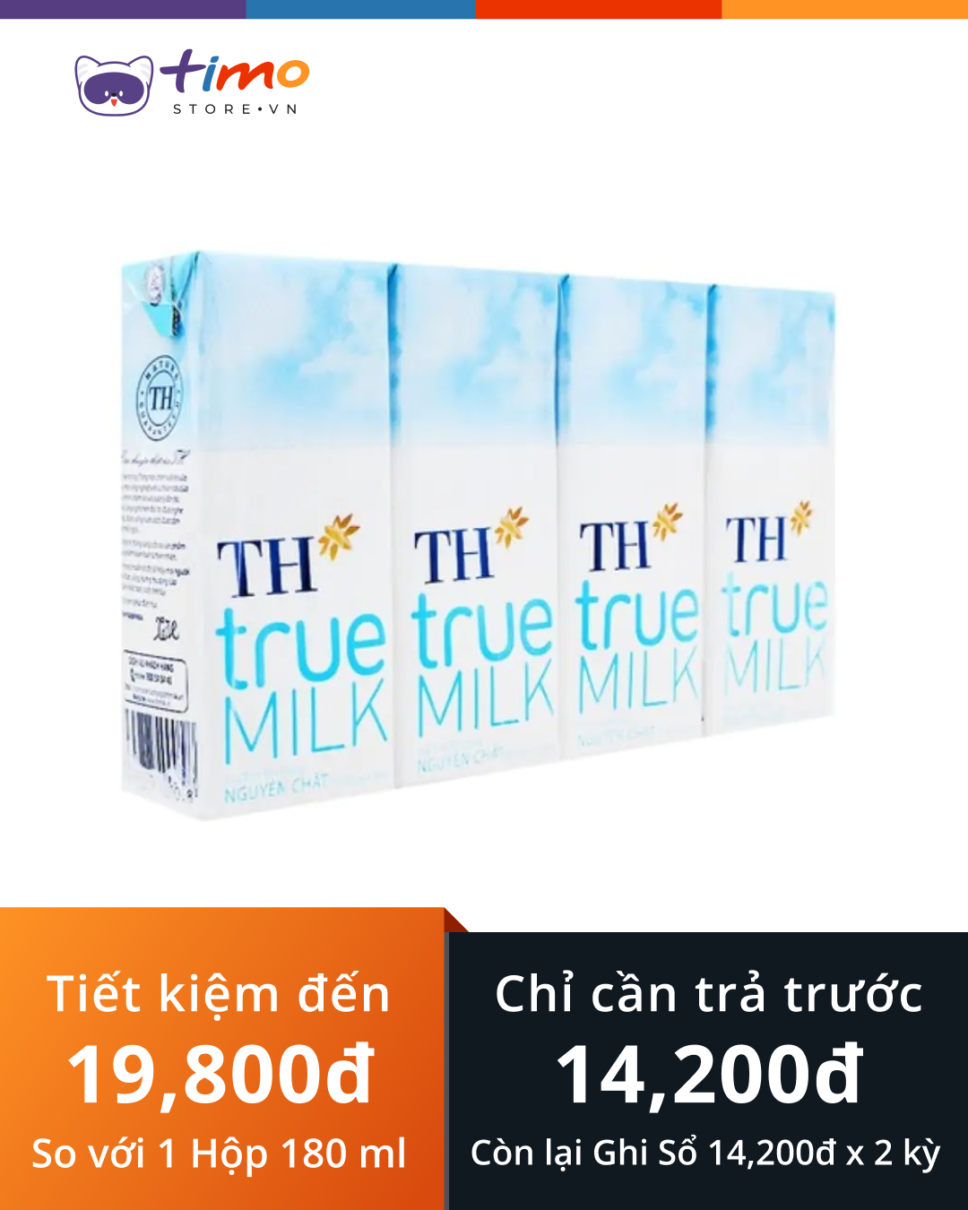  Sữa Tươi Tiệt Trùng TH Nguyên Chất Hộp 180 ml (Lốc  4 Hộp) 