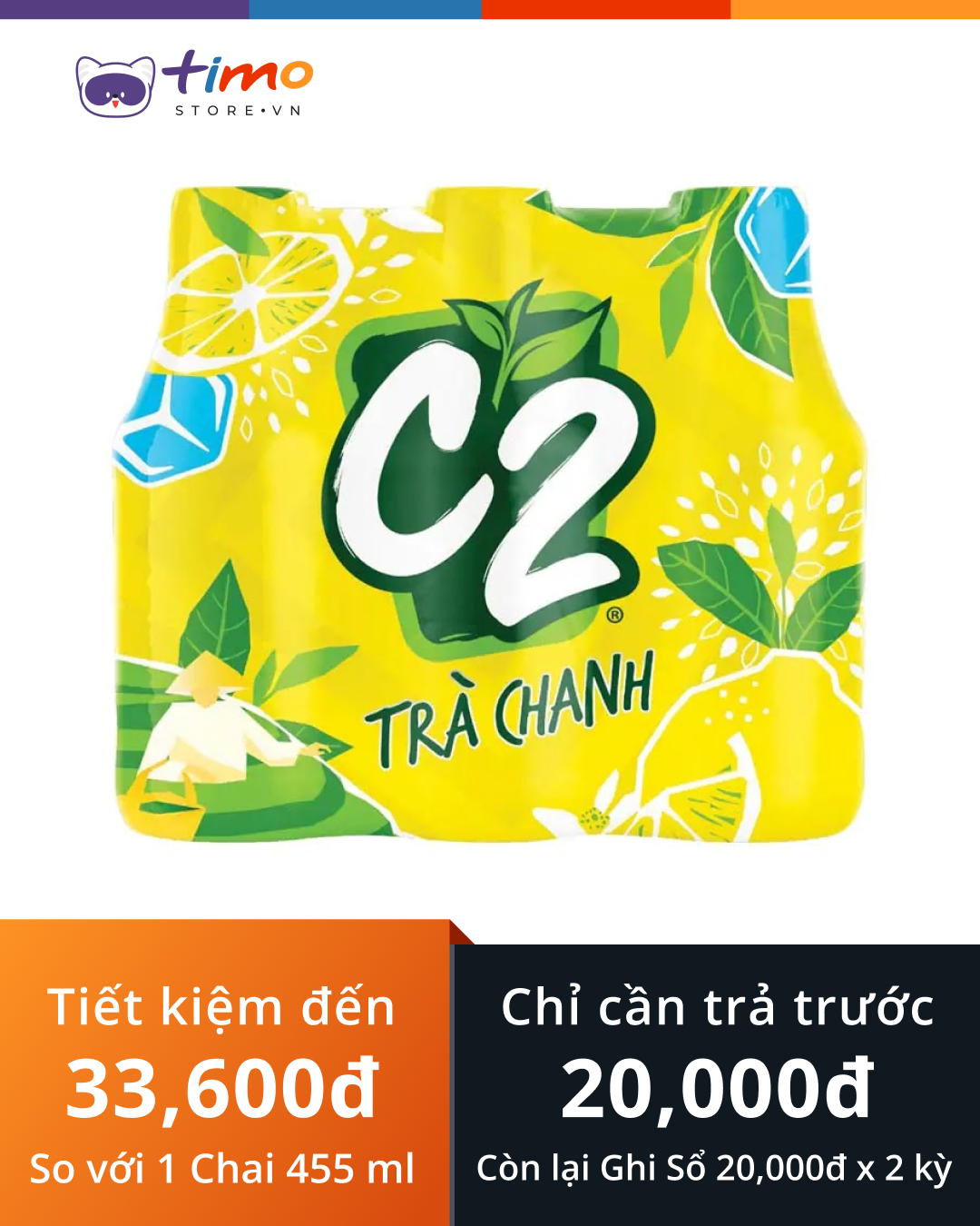  Trà C2 Chanh  Chai 455 ml (Lốc  6 Chai) 