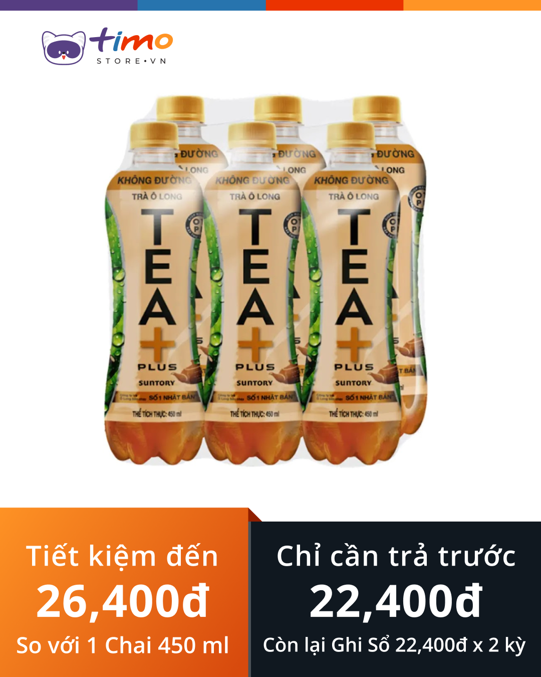  Trà Tea+ Ô Long Không đường Chai 450 ml (Lốc 6 Chai) 