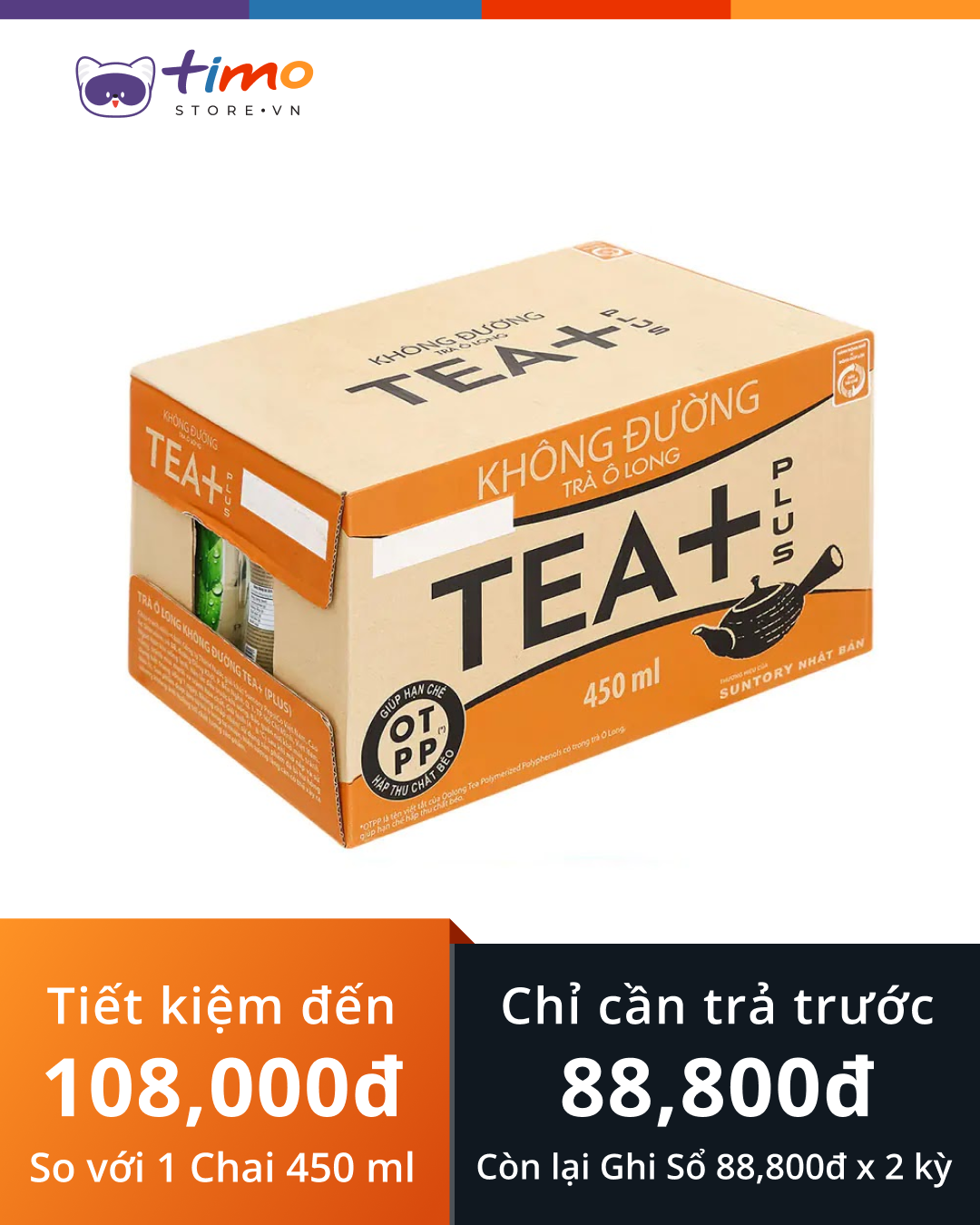  Trà Tea+ Ô Long Không đường Chai 450 ml (Thùng  24 Chai) 