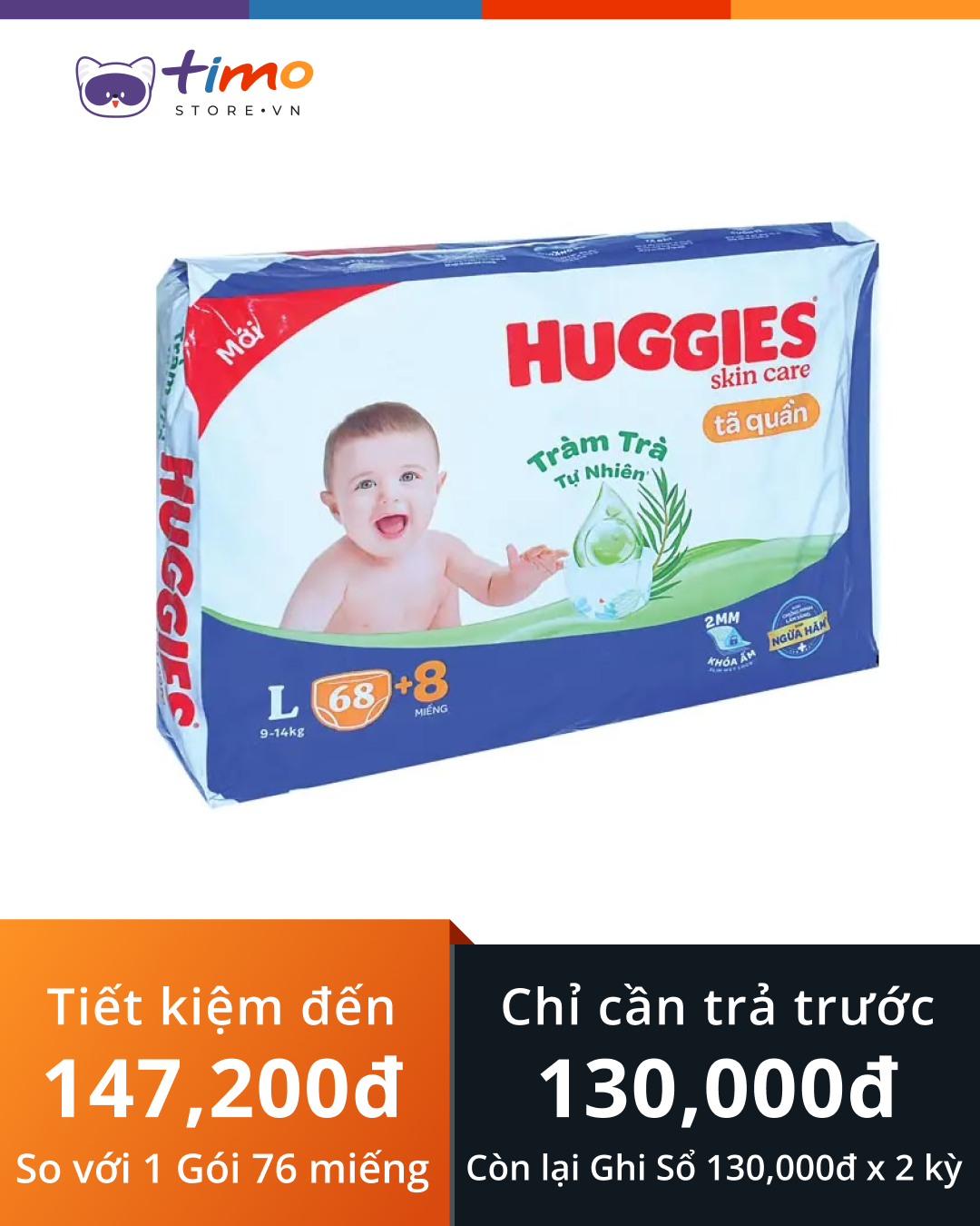  Tã quần Huggies Skincare size L (Gói 68 miếng) 