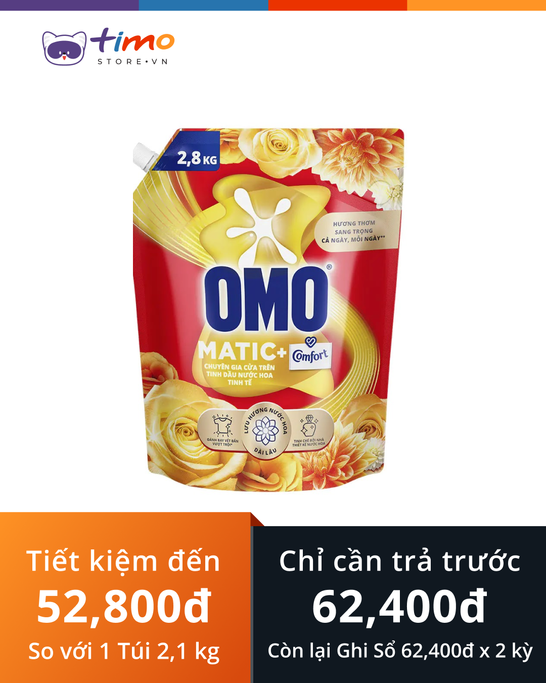  Nước giặt OMO Matic Comfort cửa trên Tinh dầu thơm (Túi 2,8kg) 