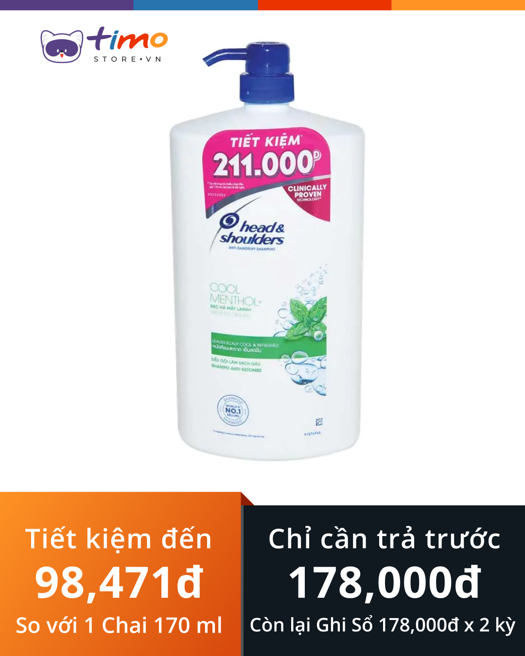  Dầu gội Head & Shoulder bạc hà  (Chai  1,4L) 