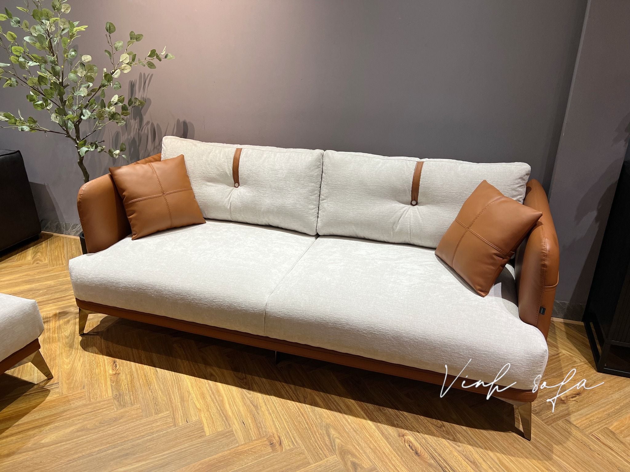 SOFIA - Sofa văng bọc nỉ trượt nước kết hợp da Microfiber cho phòng kh ...