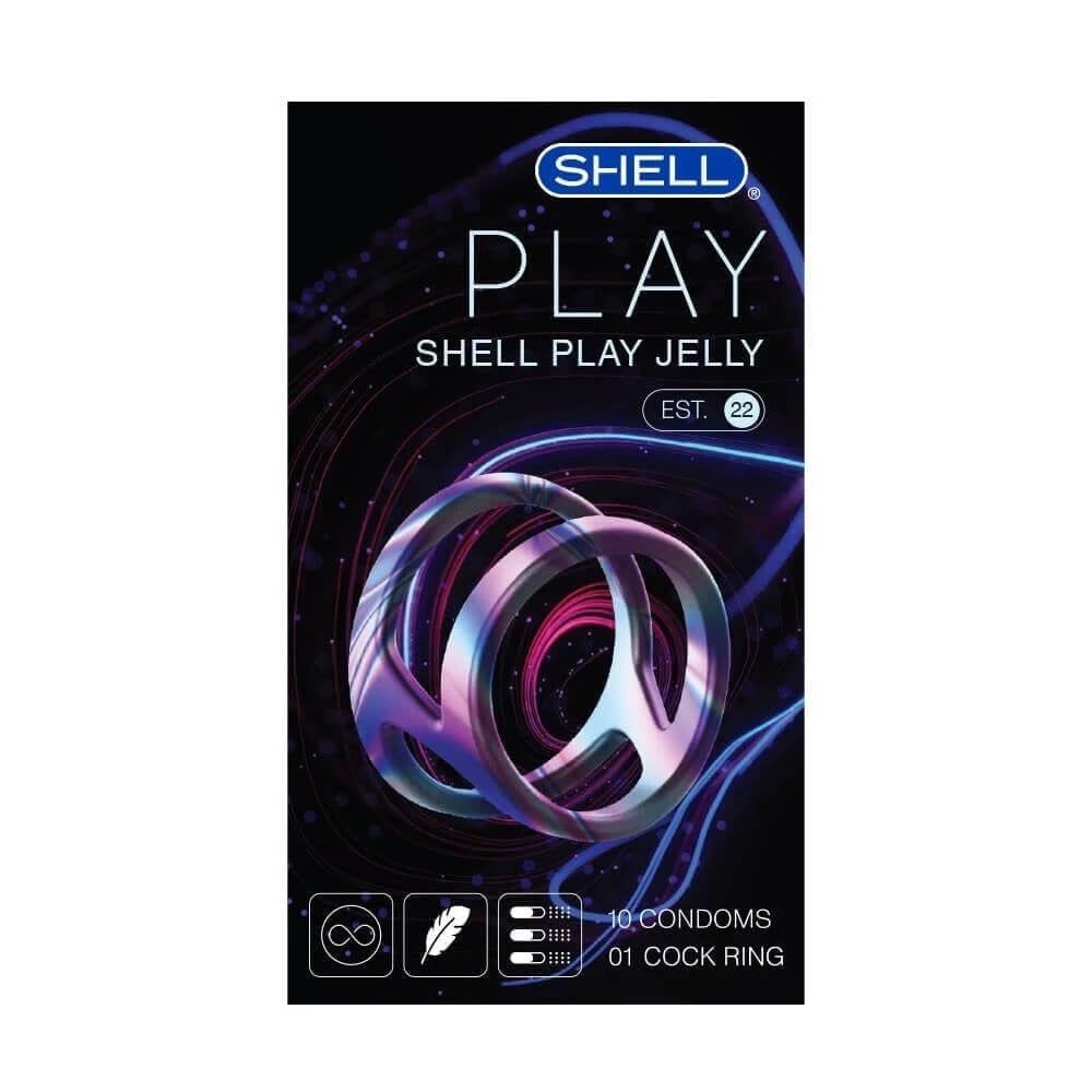 Bao cao su Shell Play Jelly 6 tính năng - Hộp 10 cái + 1 vòng đeo kéo dài thời gian 