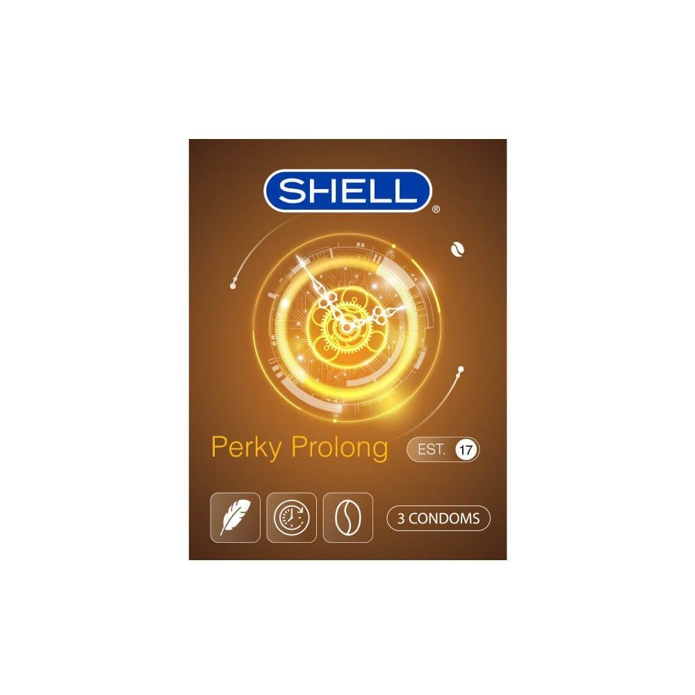  Bao cao su Shell Perky Prolong - Siêu mỏng, kéo dài thời gian, hương cà phê - Hộp 3 cái 