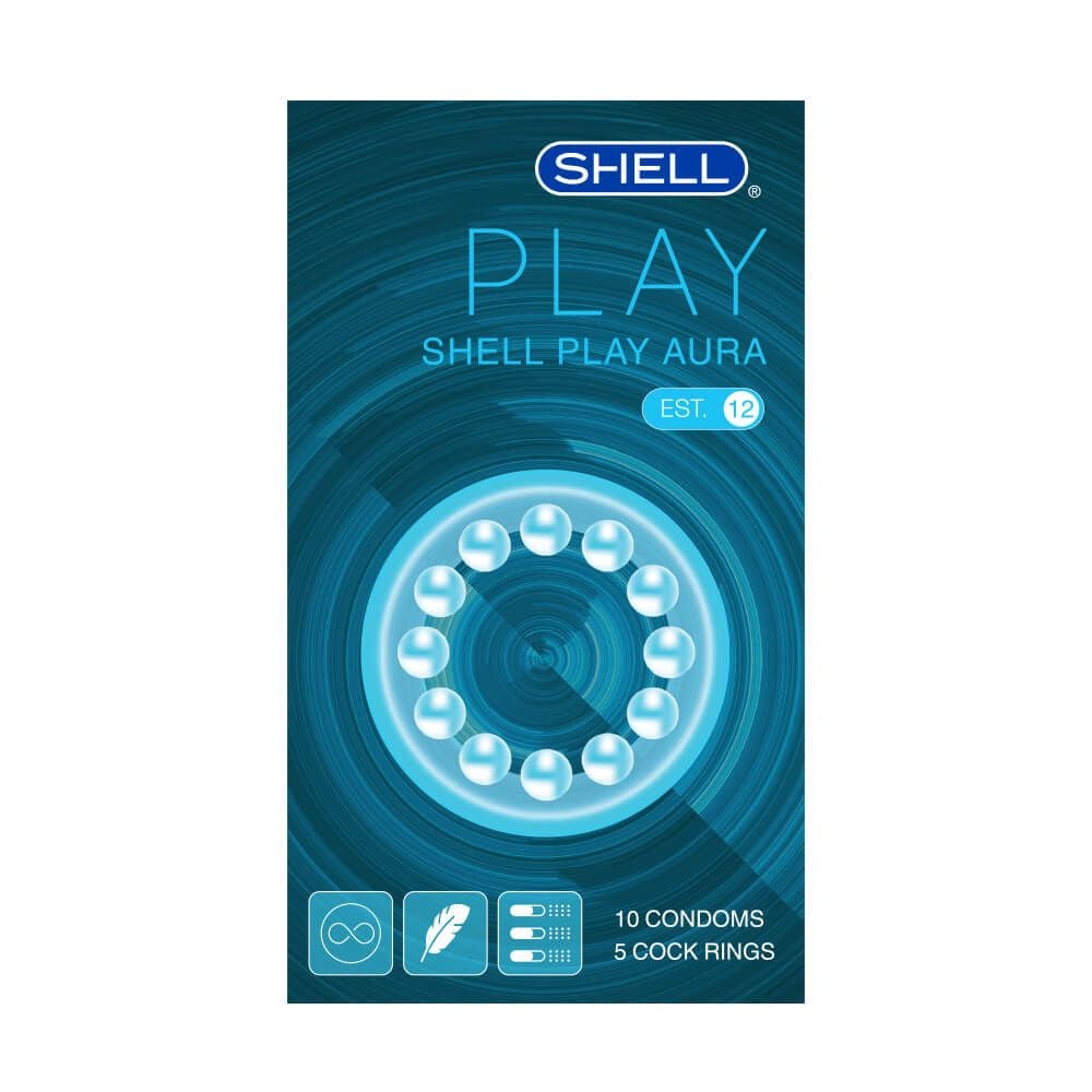  Bao cao su Shell Play Aura 6 tính năng - Hộp 10 cái + 5 vòng đeo kéo dài thời gian 