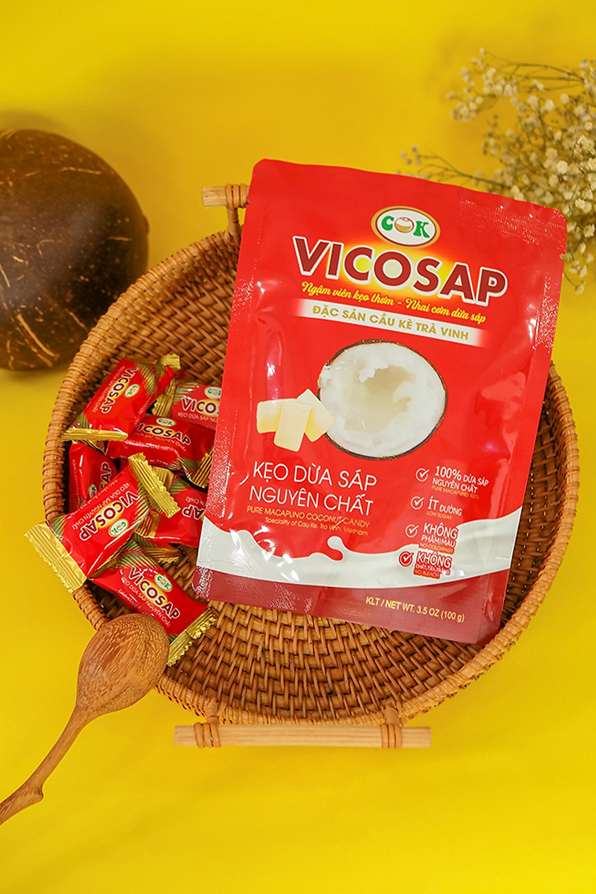  Kẹo Dừa Sáp Nguyên Chất 100g - VICOSAP ĐẶC SẢN TRÀ VINH 