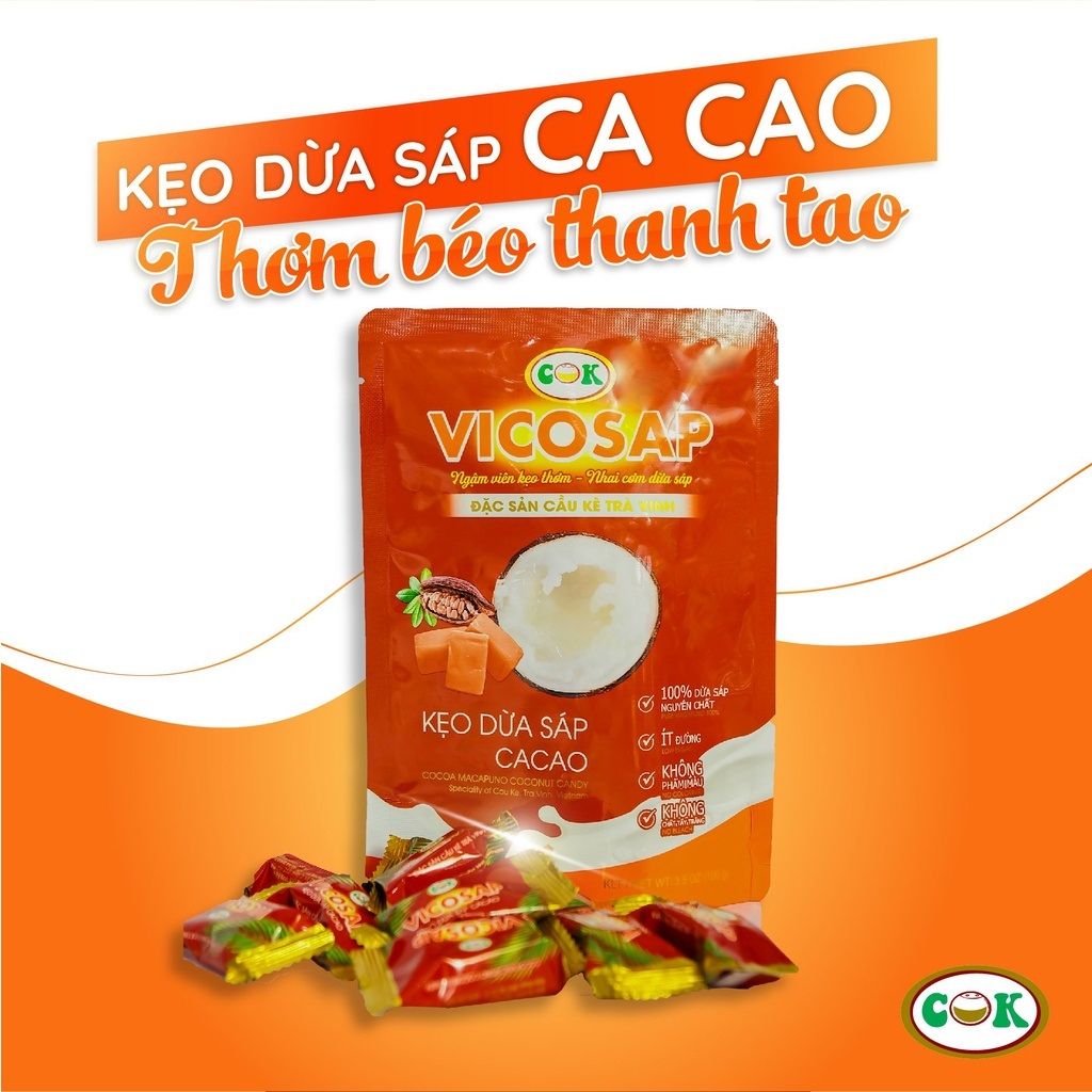  Kẹo Dừa Sáp Ca Cao 100g - VICOSAP ĐẶC SẢN TRÀ VINH 