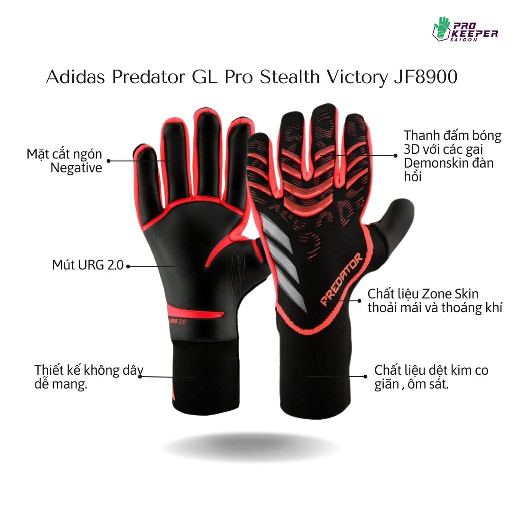 [Không Dây] Găng Tay Thủ Môn Adidas Predator GL Pro Stealth Victory JF8900 Dính Cao Cấp