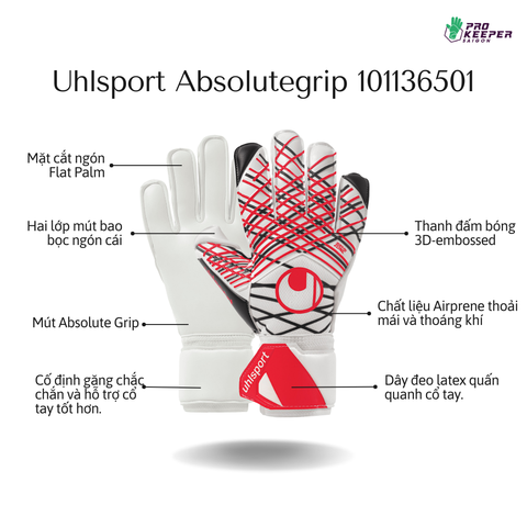 [ Bắt Dính Mọi Thời Tiết ] Găng Tay Thủ Môn Uhlsport Absolutegrip 101136501 Đức Bám Dính