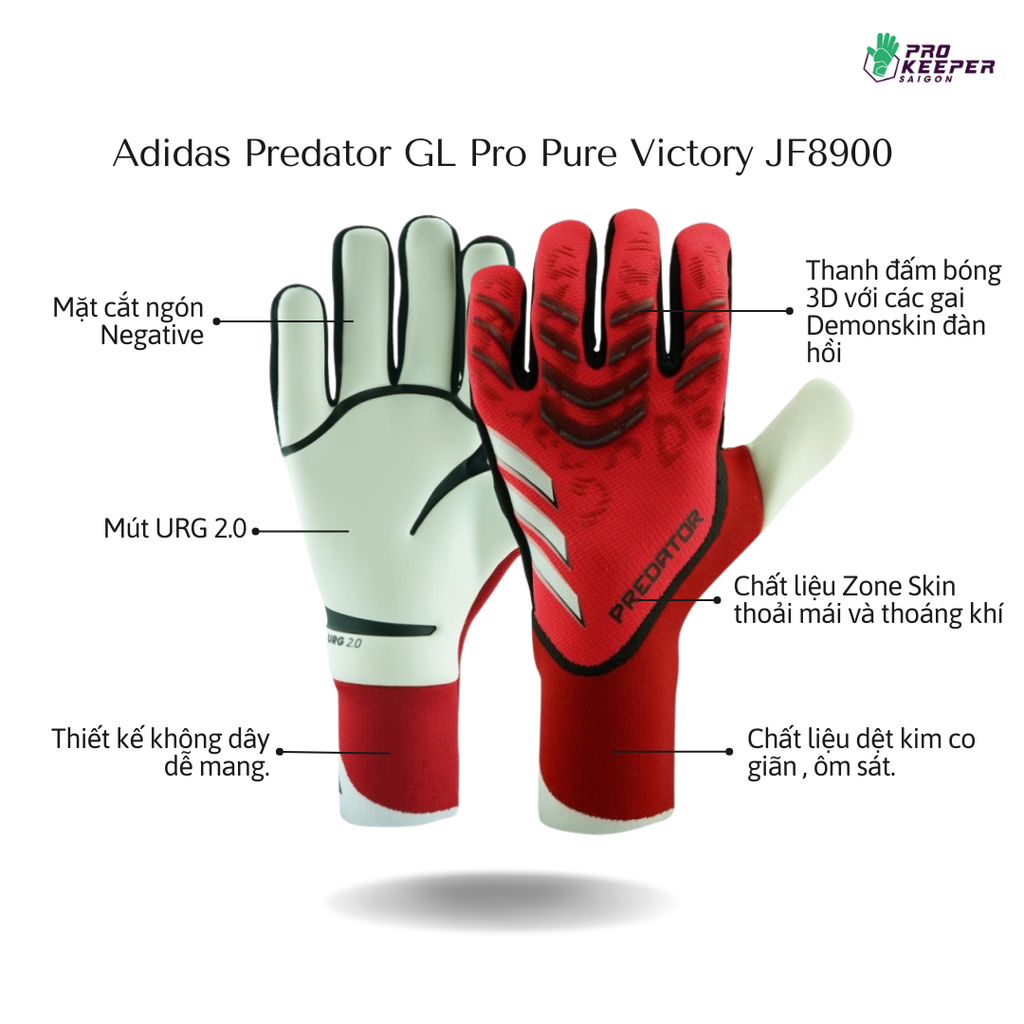 [Không Dây] Găng Tay Thủ Môn Adidas Predator GL Pro Pure Victory IW6276