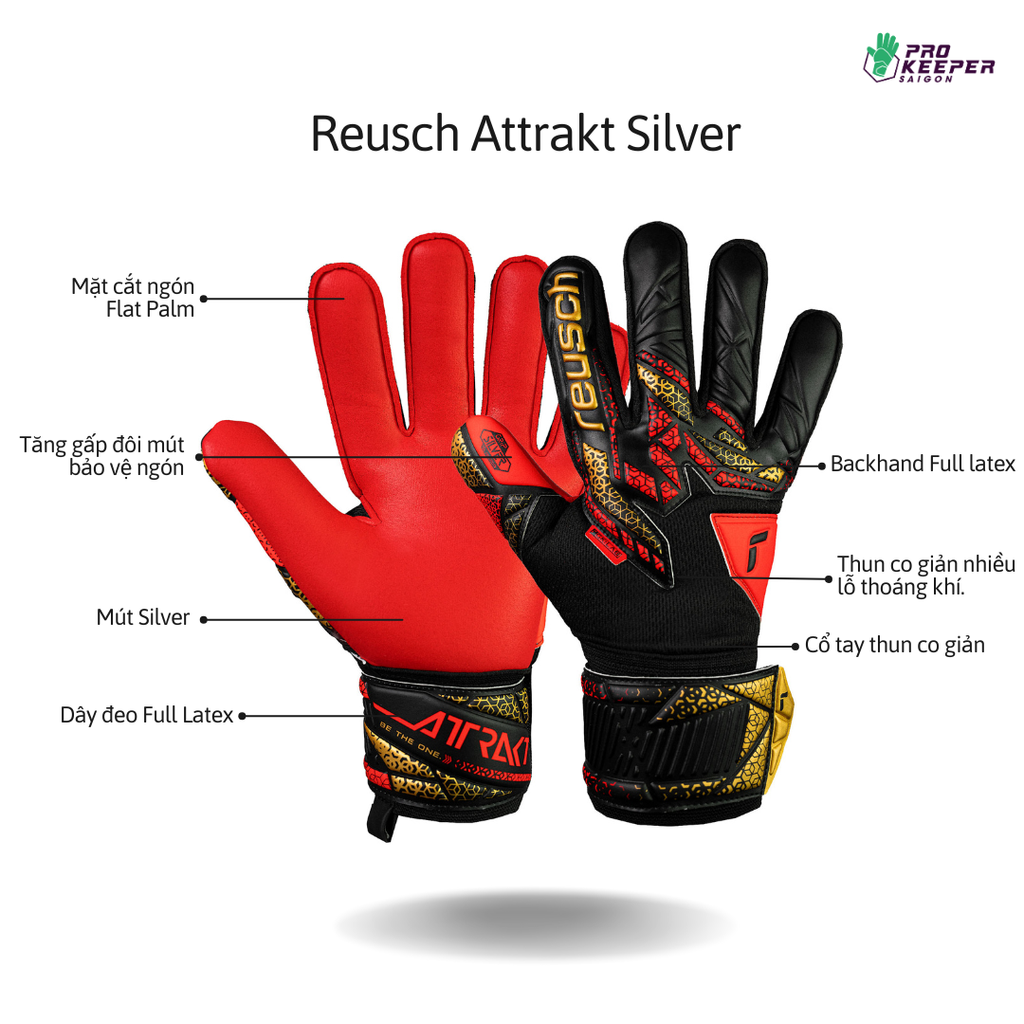 [Giá Tầm Trung] Găng Tay Thủ Môn Reusch Attrakt Silver 5570215 7075