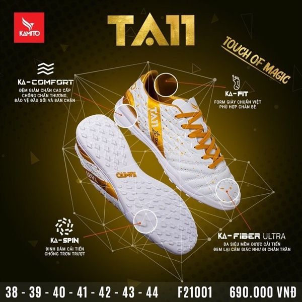 Giày Đá Banh Kamito TA11 TF - Màu Trắng Vàng