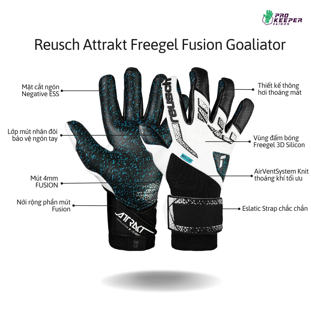 [Siêu Dính] Găng Tay Thủ Môn Reusch Attrakt Freegel Fusion Goaliator 5570995 1125