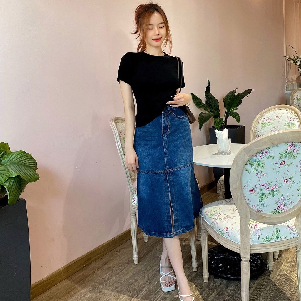 Chân váy thun xốp suông dài lưng chun có xẻ tà đằng sau túi hai bên dễ mặc  Halie Skirt  Sibling House  Shopee Việt Nam