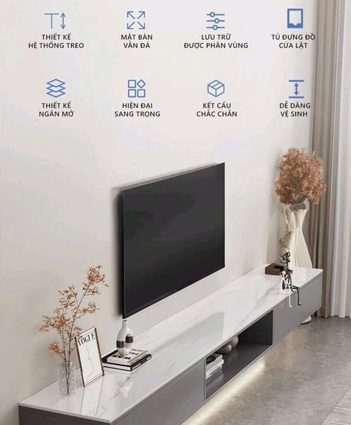 Kệ Tivi Treo Tường Ngăn Mở Màu Vân Đá Châu Âu Tối Giản - Nội Thất IGA - GP303
