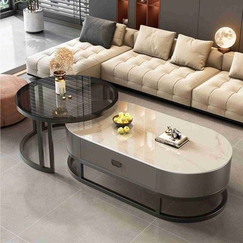 Bàn trà sofa elip TC khung đen - GM149