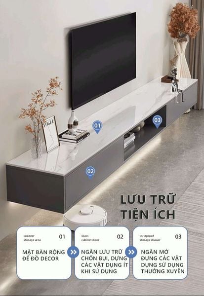 Kệ Tivi Treo Tường Ngăn Mở Màu Vân Đá Châu Âu Tối Giản - Nội Thất IGA - GP303