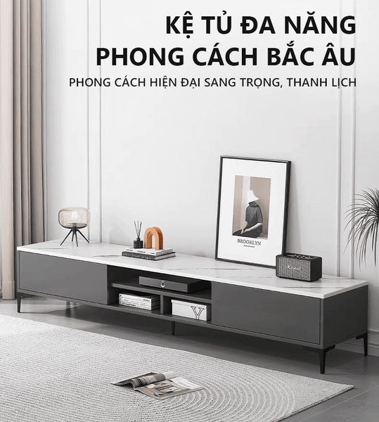 Kệ Tivi Mặt Vân Đá Sang Trọng, Có Ngăn Lưu Trữ Mở Tiện Dụng - Nội Thất IGA - GP297