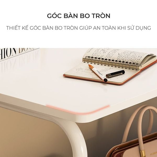 Bàn làm việc chân sắt có ngăn để đồ tiện ích, góc bo tròn - Nội Thất IGA - GM160