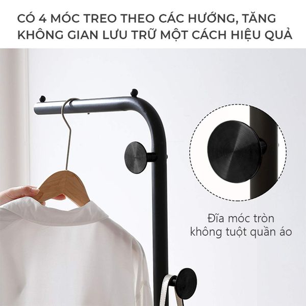 Cây treo quần áo uốn khung đen đế gỗ trắng - GM91