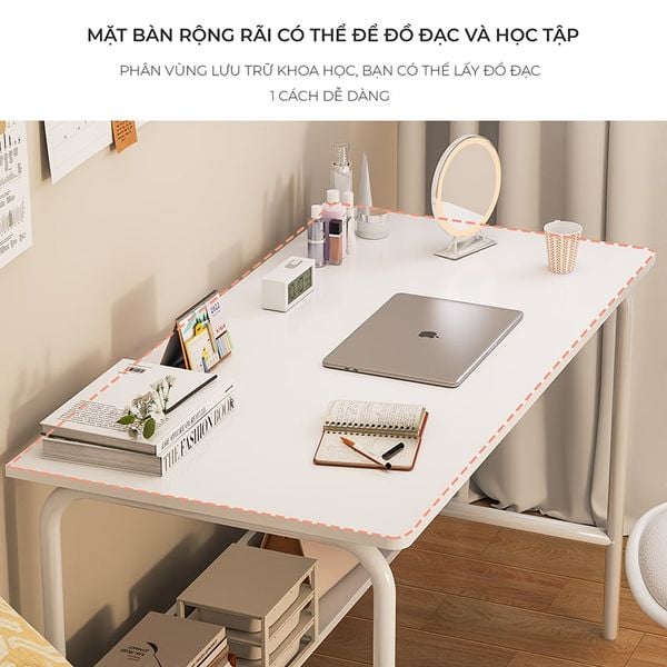 Bàn làm việc chân sắt có ngăn để đồ tiện ích, góc bo tròn - Nội Thất IGA - GM160