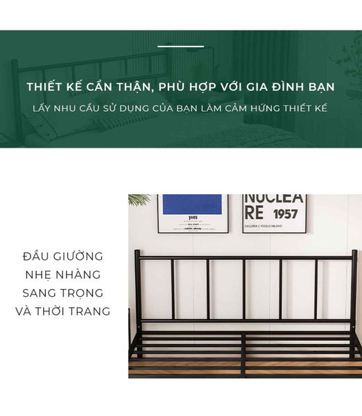 Giường sắt khung đen 1m6x2m - GM158