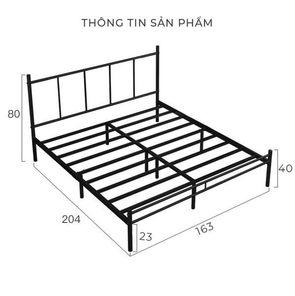 Giường sắt khung đen 1m6x2m - GM158