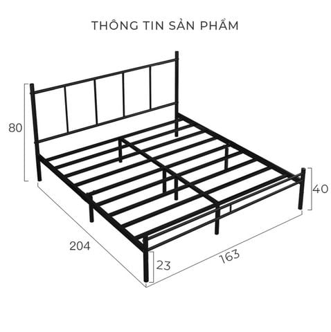 Giường sắt khung đen 1m6x2m - GM158