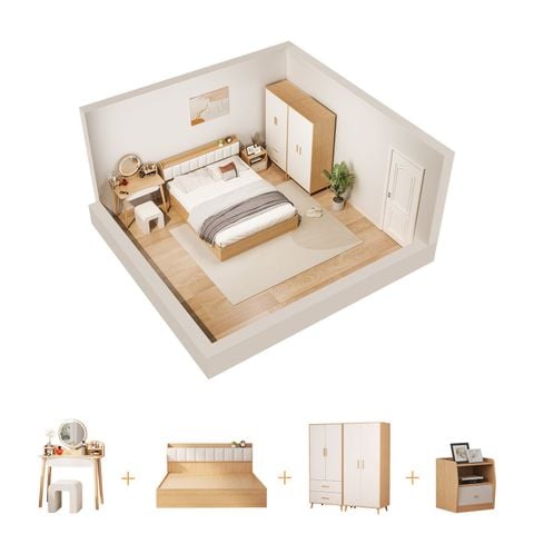 Combo Tiết Kiệm Giường + Tủ Trang Trí Phòng Ngủ Tối Giản - Nội Thất IGA - CONCEPT.01