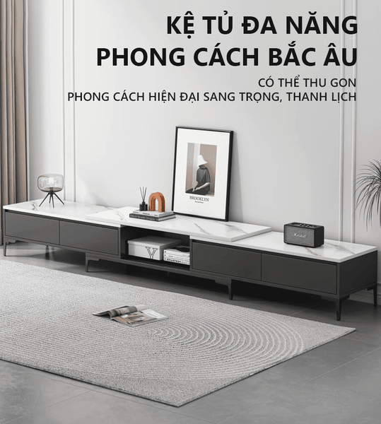 Kệ TiVi Mặt Vân Đá Mở Rộng Thu Gọn Phong Cách Bắc Âu - Nội Thất IGA - GP299