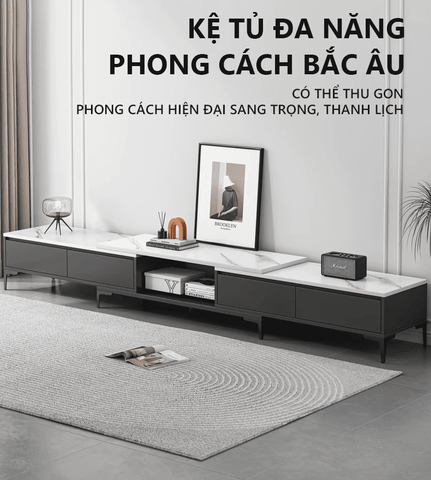 Kệ TiVi Mặt Vân Đá Mở Rộng Thu Gọn Phong Cách Bắc Âu - Nội Thất IGA - GP299