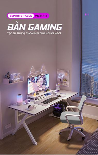 Bàn Gaming Hình Chữ Nhật Sang Trọng Màu Trắng/Đen - Nội Thất IGA - GM80