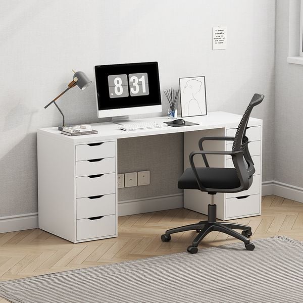 Bàn Làm Việc Kèm Tủ Kéo 10 Ngăn Siêu Tiện Lợi Màu Trắng Sang Trọng - Nội Thất IGA - GP313