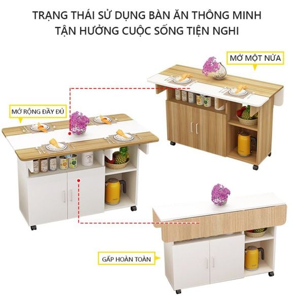 Bàn Ăn Gấp Gọn Xoay 360 Kèm Ngăn Tủ 2 Cánh Thông Minh - Nội Thất IGA - GP286
