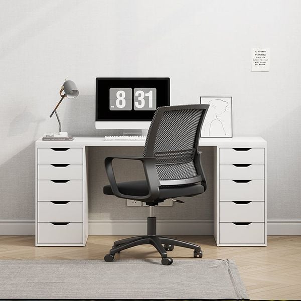 Bàn Làm Việc Kèm Tủ Kéo 10 Ngăn Siêu Tiện Lợi Màu Trắng Sang Trọng - Nội Thất IGA - GP313