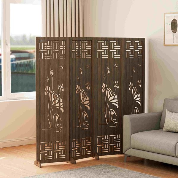 Bình phong hoa sen bằng gỗ - GP396