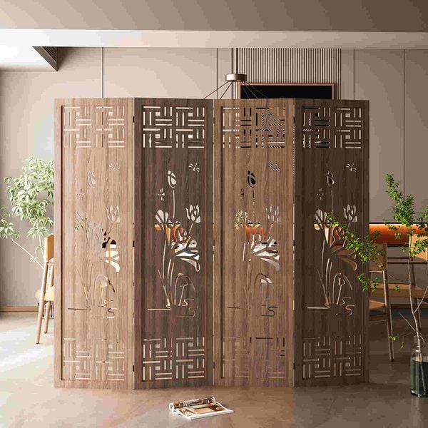 Bình phong hoa sen bằng gỗ - GP396