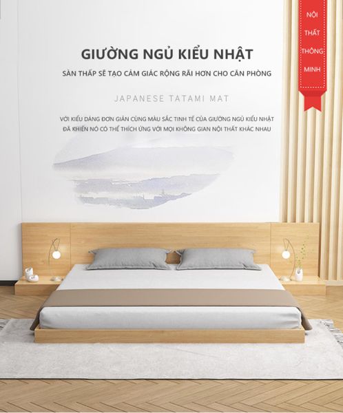 Giường Ngủ Bệt Hiện Đại Phong Cách Nhật Bản Màu Vân Gỗ - Nội Thất IGA - GP265