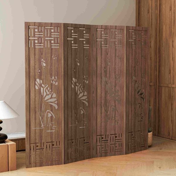 Bình phong hoa sen bằng gỗ - GP396