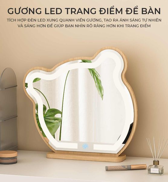 Gương Gấu Để Bàn Màu Vân Gỗ Nhỏ Gọn Xoay 360 Độ - Nội Thất IGA - GP318