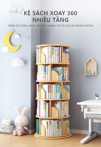 Kệ Sách Xoay 360 Độ Nhỏ Gọn 3-5 Tầng Màu Trắng/Vân Gỗ - Nội Thất IGA - GP269