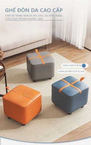 Ghế Đôn Da Simili Chân Nhựa Phong Cách Bắc Âu - Nội Thất IGA - GC16