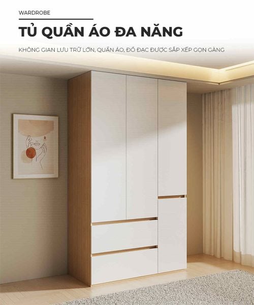 Tủ quần áo 3 cánh vân gỗ trắng - GP339