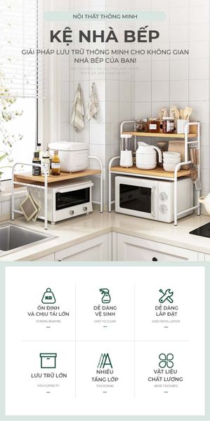 Kệ đa năng 3 tầng (khung trắng + vân gỗ ) - GM140.13