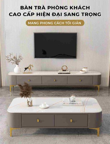 Combo bàn trà + kệ tivi TC vân đá - GM168