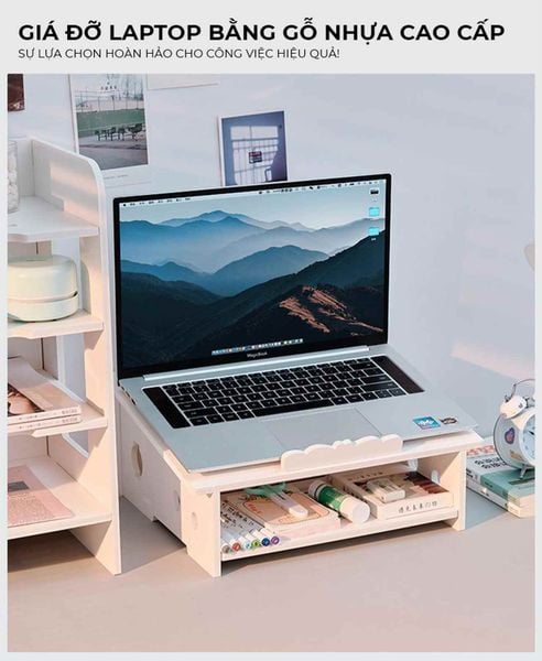 Kệ máy tính 2 tầng màu trắng tản nhiệt tốt - IG420