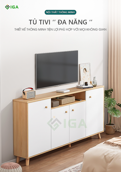 Tủ Tivi Đa Năng Màu Vân Gỗ Phối Trắng Sang Trọng - Nội Thất IGA - GP219.31
