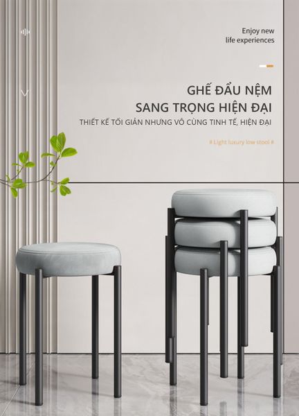 Ghế Tròn Xám Có Đệm Nhung Ngồi Thoải Mái - Nội Thất IGA - GM78